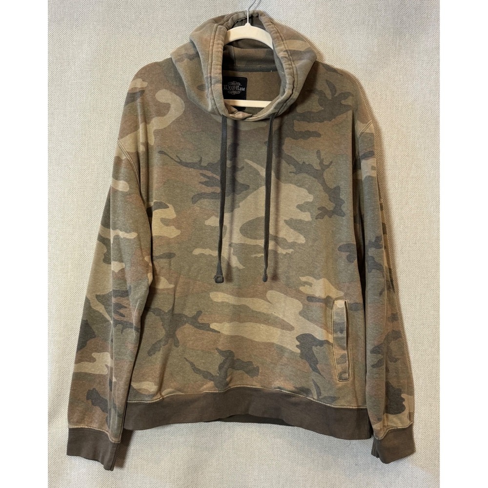 RXO Raw Mens Camouflage Pullover Hoodie Green Brown Camo Sweatshirt Size Large